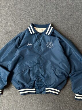 Blue varsity Jacket with White Embroidered Logo